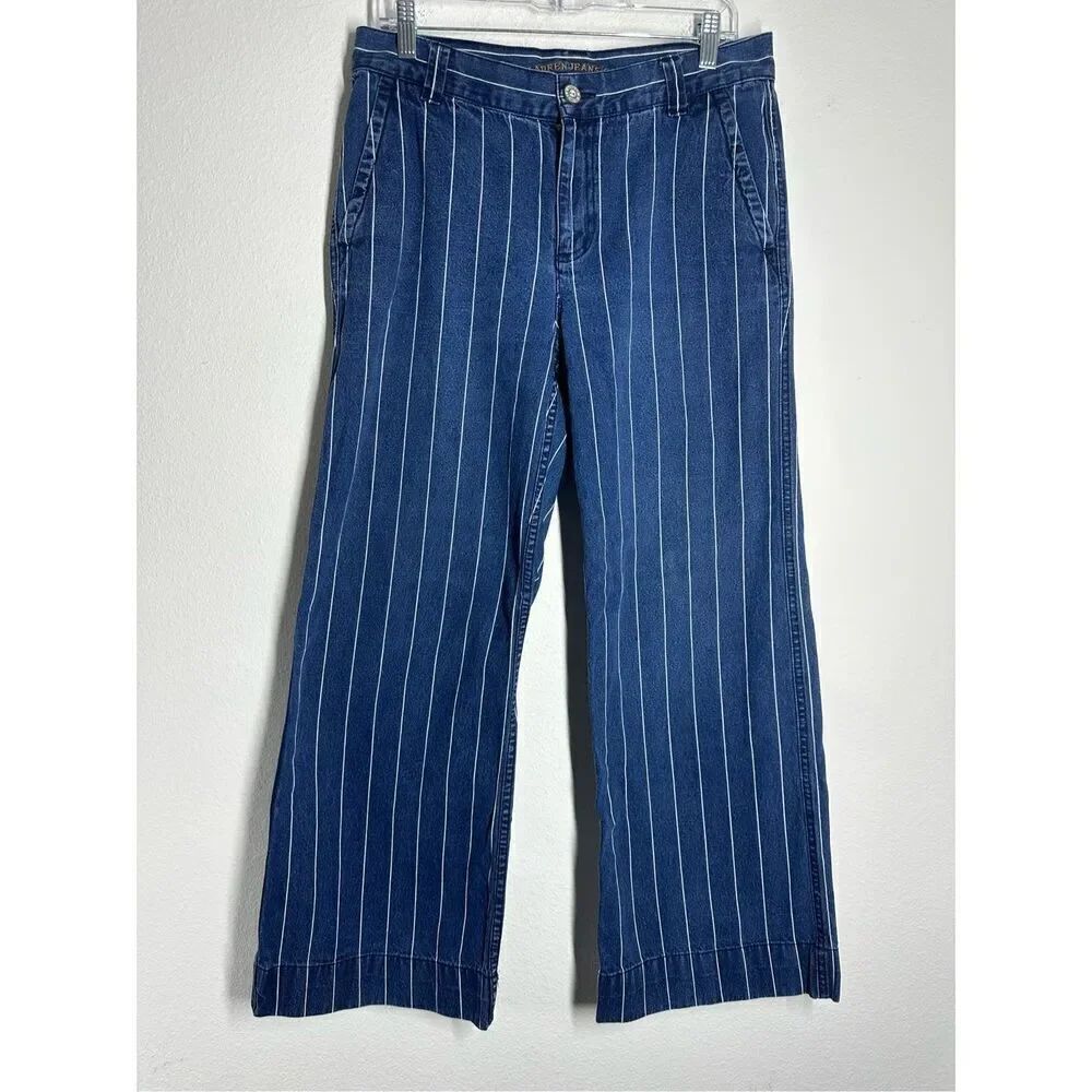 Rare Ralph Lauren Women’s Striped Straight Leg Jeans Size 8 /28”L Blue White